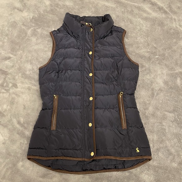 Joules Jackets & Blazers - Joules, UK Women's Navy & Brown Suede Trim Full Zip Vest Size S No hood